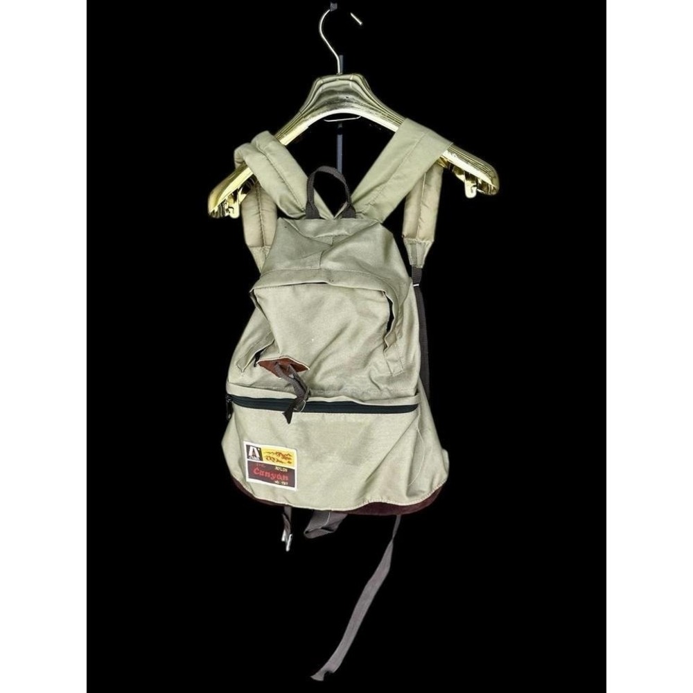 Vintage 70's Academy A Line Canyon Backpack Hiking Green Two Zipper Distressed